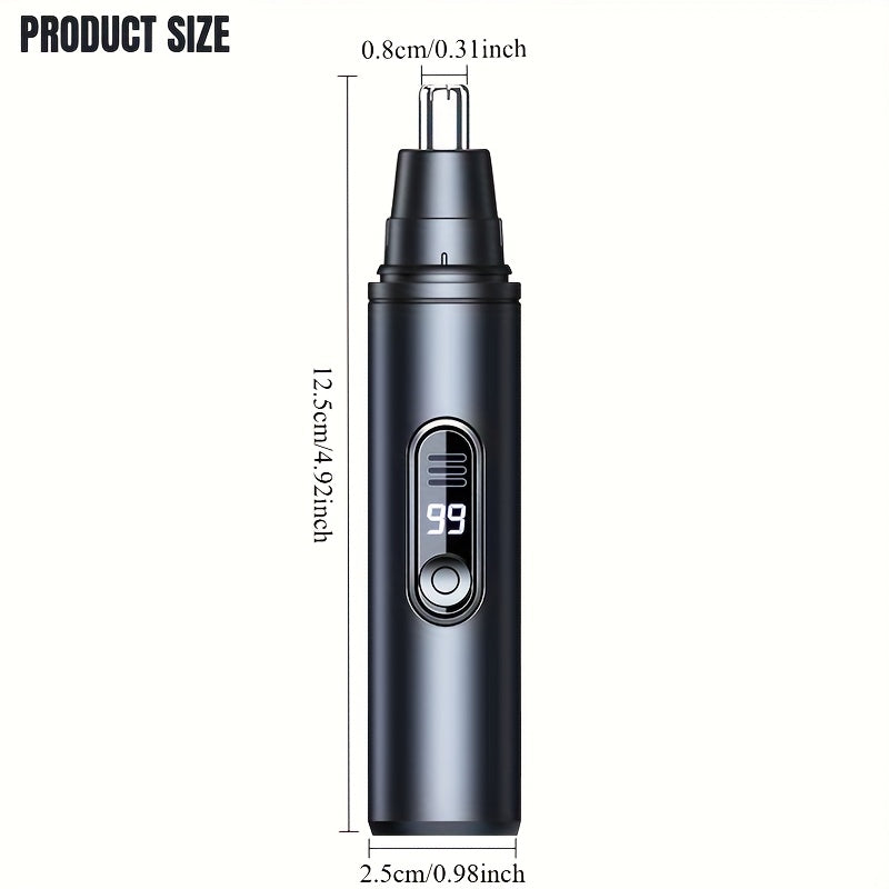 2 Colors Available Stainless Steel USB Rechargeable Nose & Ear Hair Trimmer with Digital Display - Painless, Silent Operation, Portable, Wireless Charging for Men & Women
