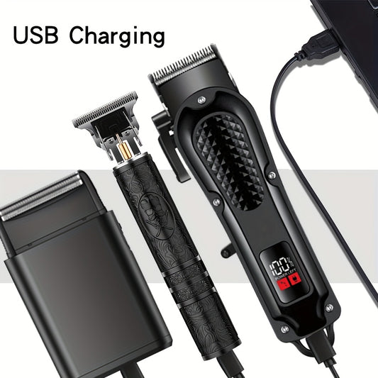 Men's Grooming Kit - USB Rechargeable Electric Foil Shavers Hair Clipper with Digital Display, Precision Trimming & Styling Tool, Includes Limit Comb - Ideal Holiday Gif