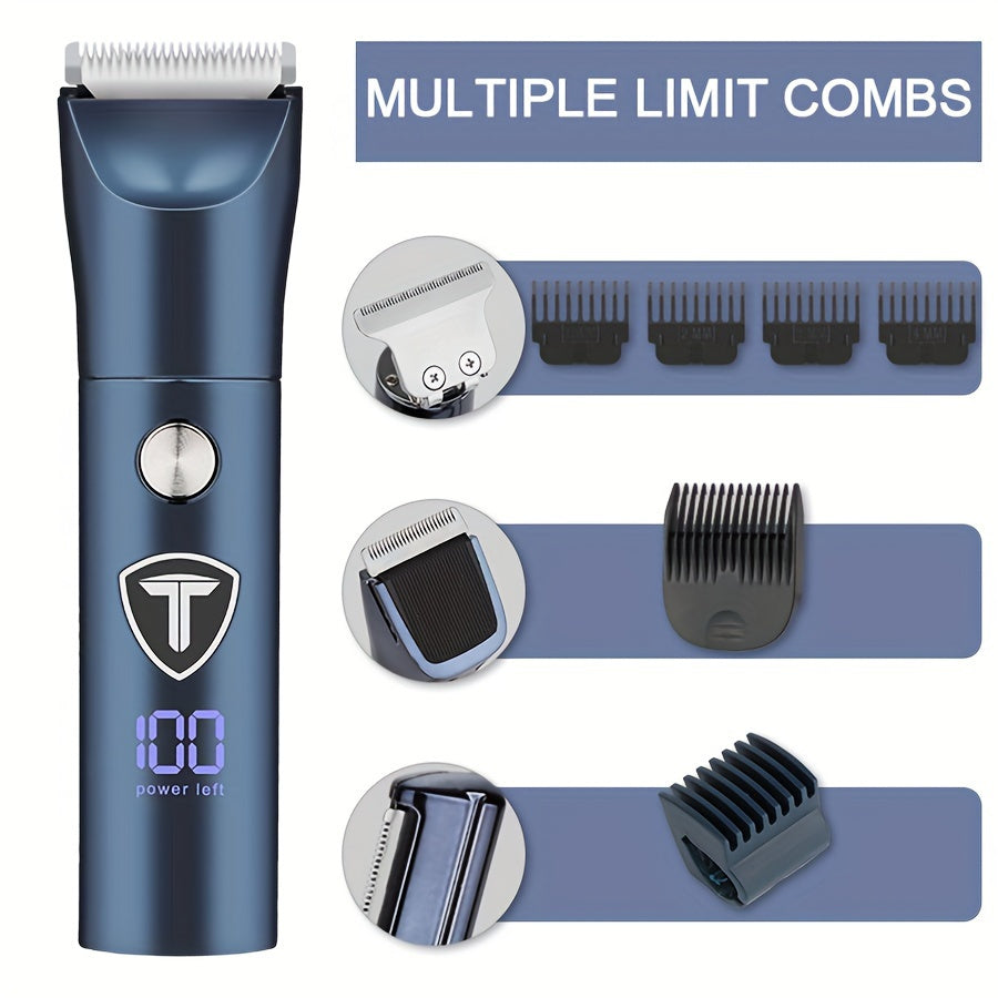 5-in-1 Professional Electric Body Hair Trimmer for Men - Rechargeable USB-Powered with Replaceable Ceramic Blades, Includes Shaver, Clipper, Nose & Eyebrow Trimmers - Ergonomic Design for Groin, Face, Body Hair Grooming, Personal Care Tool, Sleek Grooming