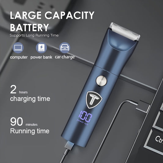 5-in-1 Professional Electric Body Hair Trimmer for Men - Rechargeable USB-Powered with Replaceable Ceramic Blades, Includes Shaver, Clipper, Nose & Eyebrow Trimmers - Ergonomic Design for Groin, Face, Body Hair Grooming, Personal Care Tool, Sleek Grooming