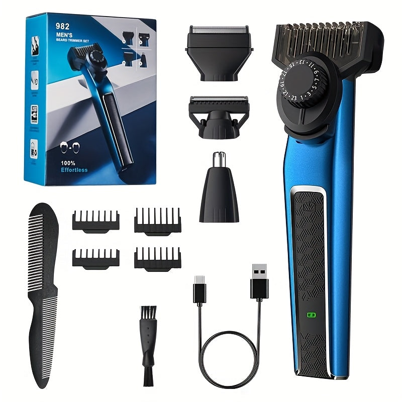 3 In 1 Cordless Electric Beard Trimmer For Men Kit, Hair Clippers, Nose Hair Trimmer, Micro Shaver Mens Grooming Kit With LED Display
