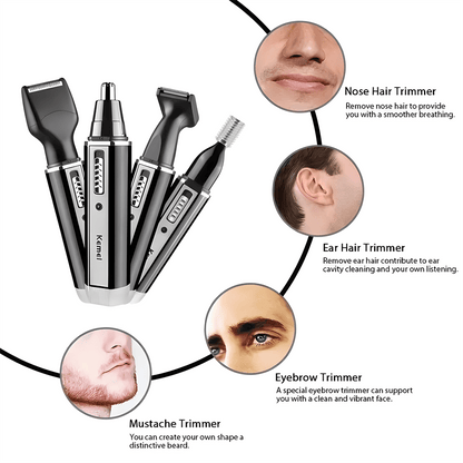 KEMEI Professional Four-Piece Electric Rechargeable Nose Hair Shaver KM-6630 - Eyebrow Knife Cut Haircut - Easter Gift One Four In