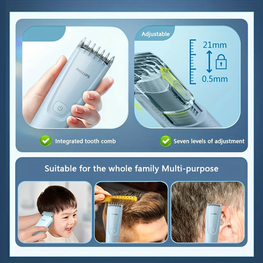 [7-Speed Hairclipper] 7-Speed Hairclipper Series 3000 | Precision Steel Blade Head, 3-21mm Length Setting, PowerDrive Strong System, Type-C Charging Cable, Plug and Play