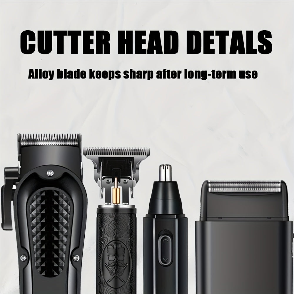 New Shaver And Hair Clipper Beauty 4pcs Set, USB Rechargeable Hair Clipper with LCD Display, Including Electric Shaver, T-Blade Trimmer, Nose Hair Trimmer, Foil Shaver - Ideal Father's Day Gift