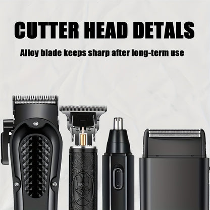 New Shaver And Hair Clipper Beauty 4pcs Set, USB Rechargeable Hair Clipper with LCD Display, Including Electric Shaver, T-Blade Trimmer, Nose Hair Trimmer, Foil Shaver - Ideal Father's Day Gift
