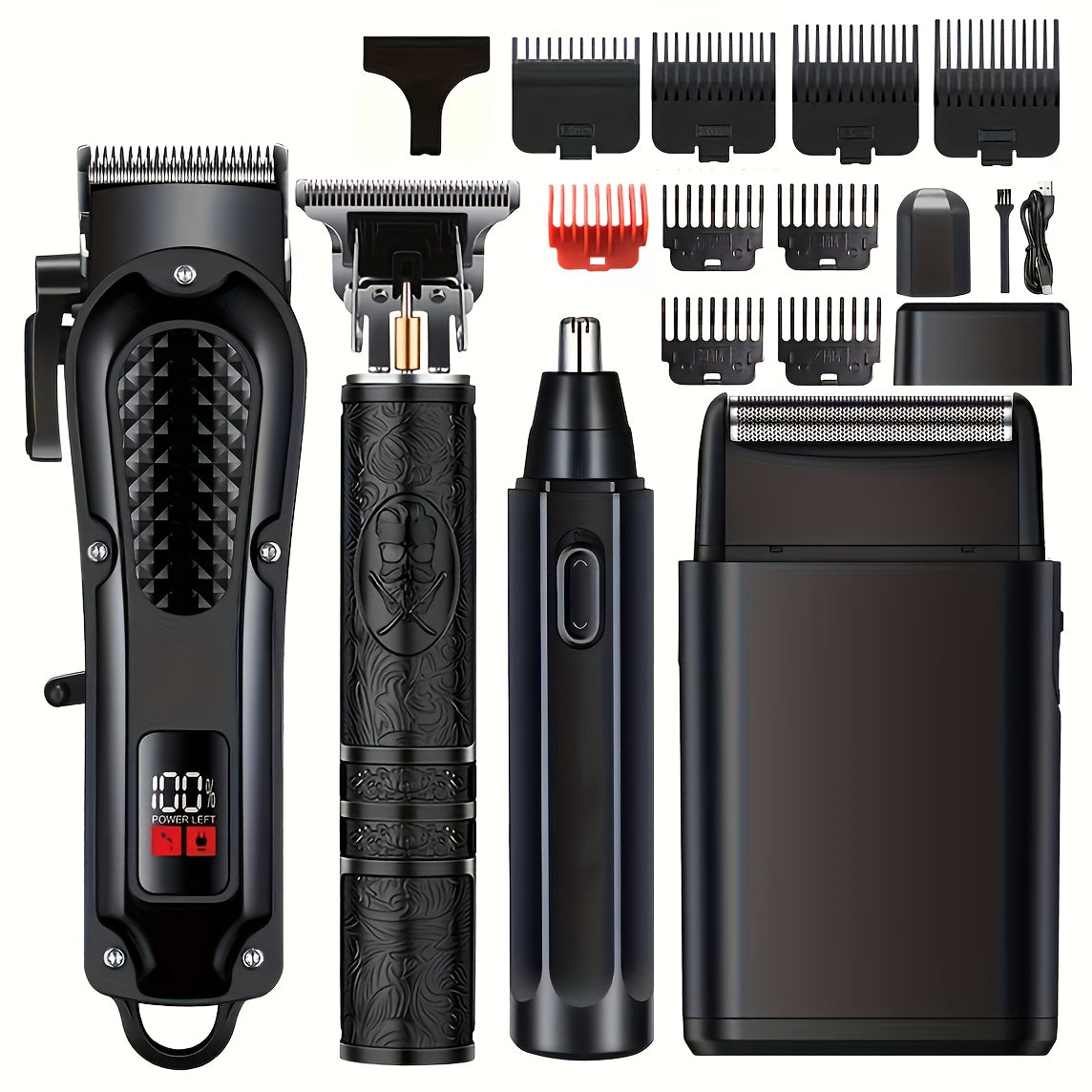 New Shaver And Hair Clipper Beauty 4pcs Set, USB Rechargeable Hair Clipper with LCD Display, Including Electric Shaver, T-Blade Trimmer, Nose Hair Trimmer, Foil Shaver - Ideal Father's Day Gift