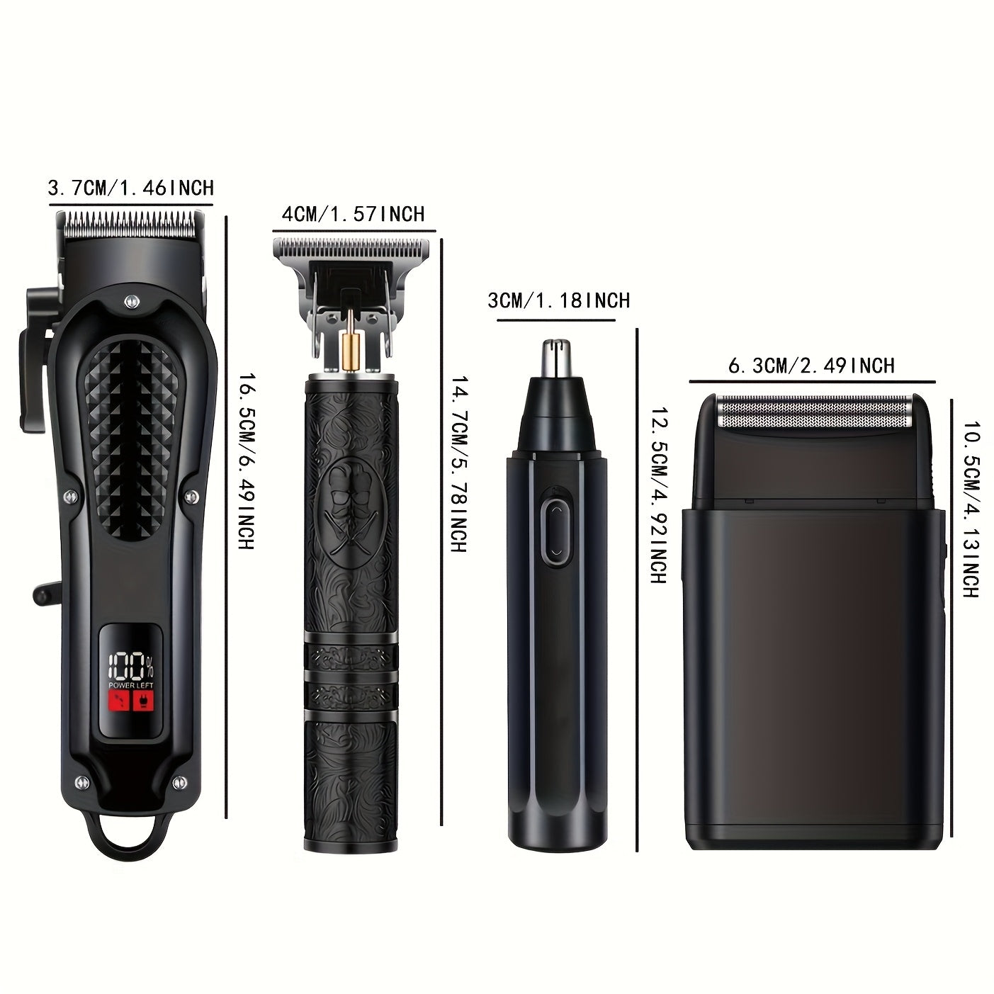 New Shaver And Hair Clipper Beauty 4pcs Set, USB Rechargeable Hair Clipper with LCD Display, Including Electric Shaver, T-Blade Trimmer, Nose Hair Trimmer, Foil Shaver - Ideal Father's Day Gift