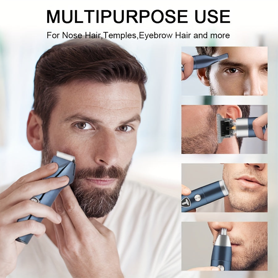 5-in-1 Professional Electric Body Hair Trimmer for Men - Rechargeable USB-Powered with Replaceable Ceramic Blades, Includes Shaver, Clipper, Nose & Eyebrow Trimmers - Ergonomic Design for Groin, Face, Body Hair Grooming, Personal Care Tool, Sleek Grooming