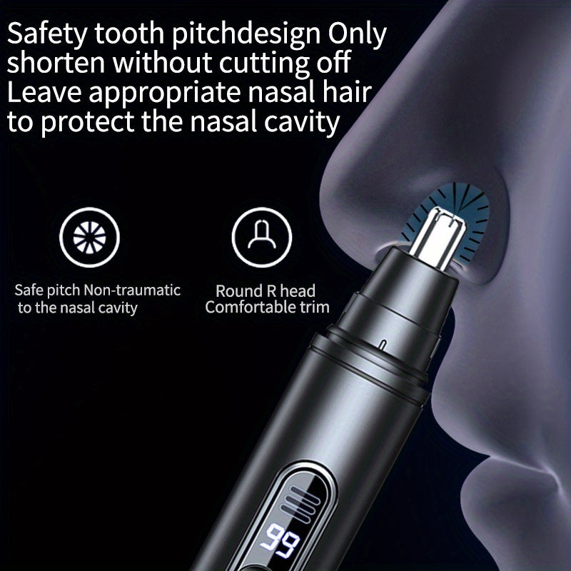 2 Colors Available Stainless Steel USB Rechargeable Nose & Ear Hair Trimmer with Digital Display - Painless, Silent Operation, Portable, Wireless Charging for Men & Women