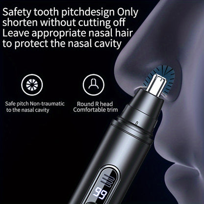 2 Colors Available Stainless Steel USB Rechargeable Nose & Ear Hair Trimmer with Digital Display - Painless, Silent Operation, Portable, Wireless Charging for Men & Women
