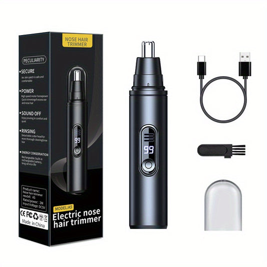 2 Colors Available Stainless Steel USB Rechargeable Nose & Ear Hair Trimmer with Digital Display - Painless, Silent Operation, Portable, Wireless Charging for Men & Women