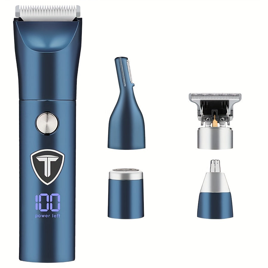 5-in-1 Professional Electric Body Hair Trimmer for Men - Rechargeable USB-Powered with Replaceable Ceramic Blades, Includes Shaver, Clipper, Nose & Eyebrow Trimmers - Ergonomic Design for Groin, Face, Body Hair Grooming, Personal Care Tool, Sleek Grooming