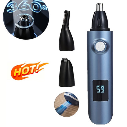 [Painless Trimmer] FEIYBA Cordless Ear & Nose Hair Trimmer | Painless Double-Edged Design, USB/Battery Powered with Digital Display, Portable Grooming Tool for Home Use, Sleek Metallic Finish