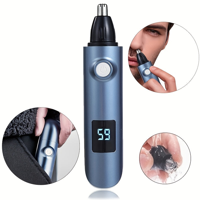 [Painless Trimmer] FEIYBA Cordless Ear & Nose Hair Trimmer | Painless Double-Edged Design, USB/Battery Powered with Digital Display, Portable Grooming Tool for Home Use, Sleek Metallic Finish