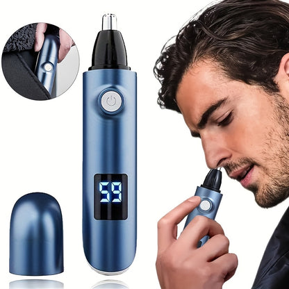 [Painless Trimmer] FEIYBA Cordless Ear & Nose Hair Trimmer | Painless Double-Edged Design, USB/Battery Powered with Digital Display, Portable Grooming Tool for Home Use, Sleek Metallic Finish