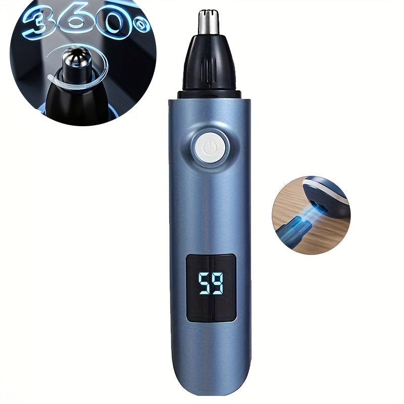 [Painless Trimmer] FEIYBA Cordless Ear & Nose Hair Trimmer | Painless Double-Edged Design, USB/Battery Powered with Digital Display, Portable Grooming Tool for Home Use, Sleek Metallic Finish